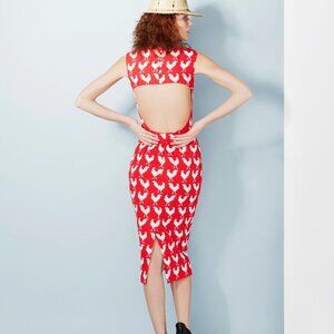 A.W.A.K.E. MODE 34 Rooster print Dress SS 2014 Partially open back 100% cotton